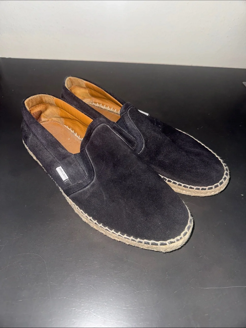 Jimmy Choo Black Suede Slip-On Espadrilles